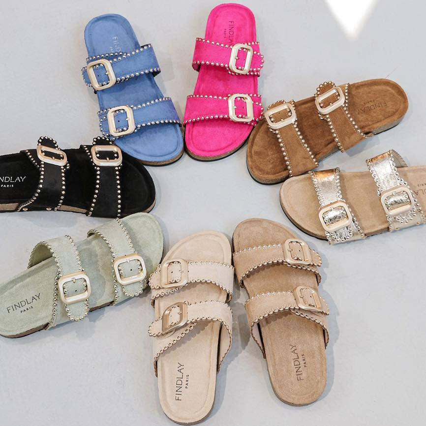 Gold Stud Sandals - Beige