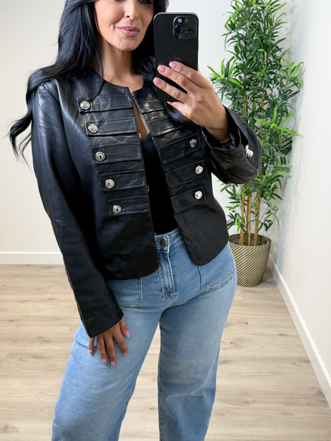 Sized PU Military Jacket - Black