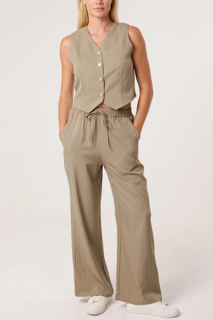 Pinstripe Waistcoat Co-Ord - Khaki