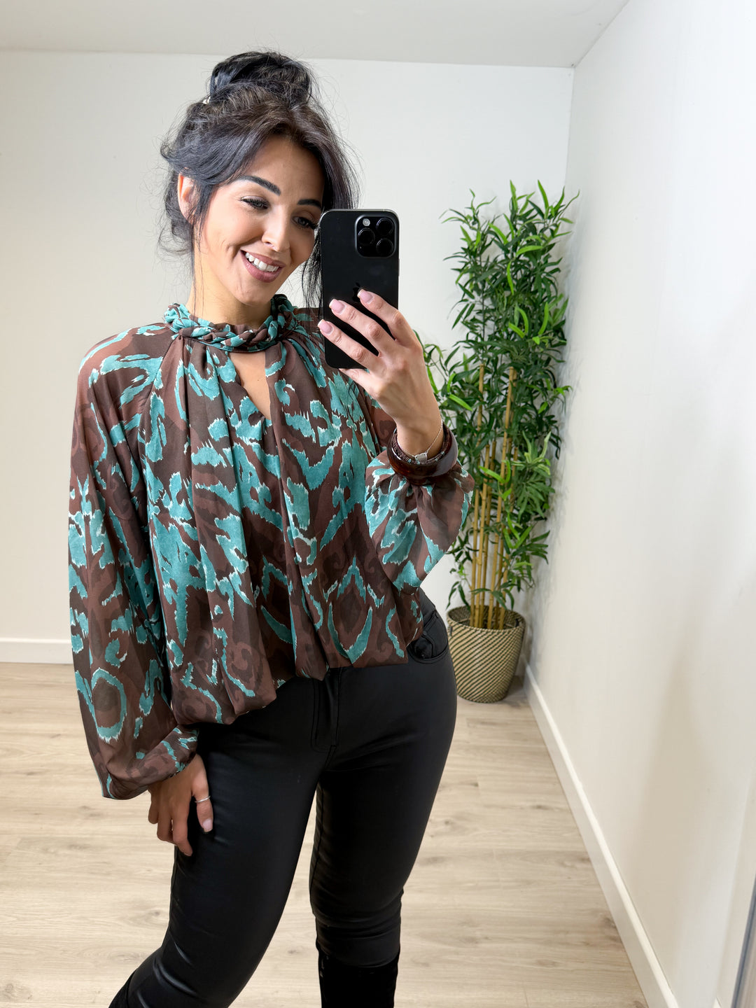 Farrah Top - Aqua/Chocolate