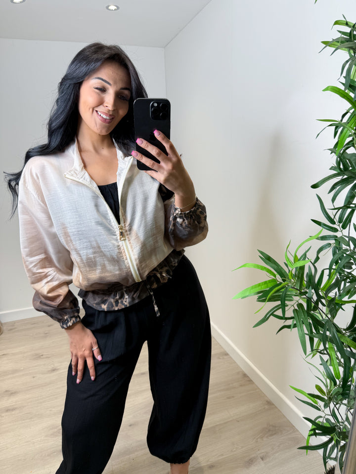 Leopard Ombré Bomber Jacket - Beige