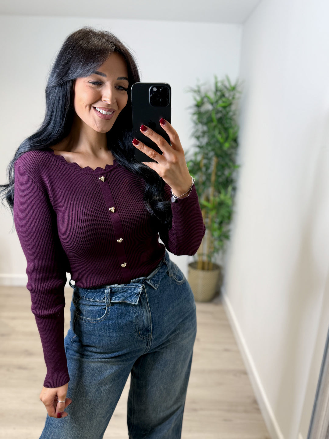 Long Sleeve Love Heart Top - Wine