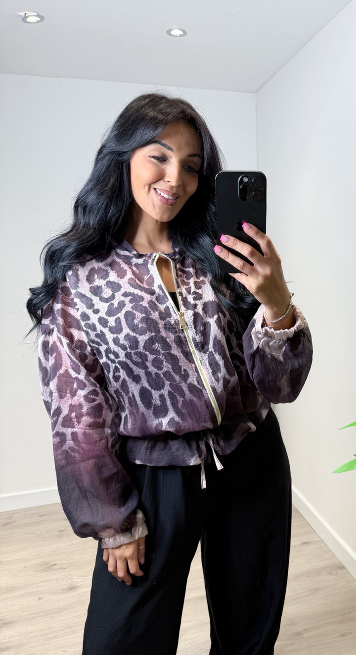 Leopard Ombré Bomber Jacket - Aubergine
