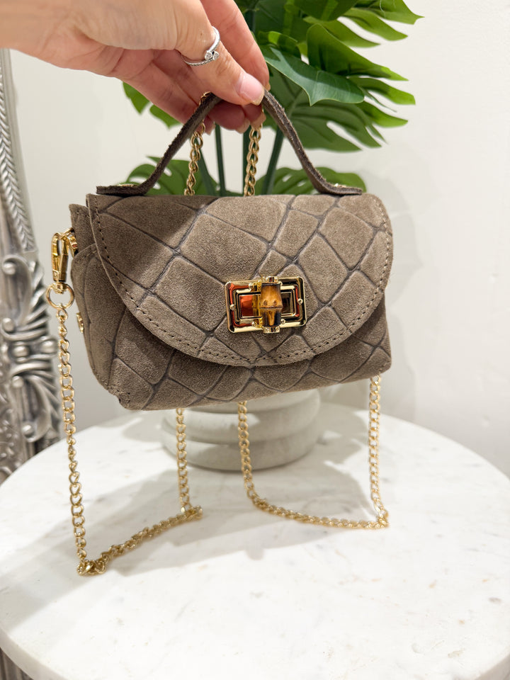 Croc Leather Bag - Stone