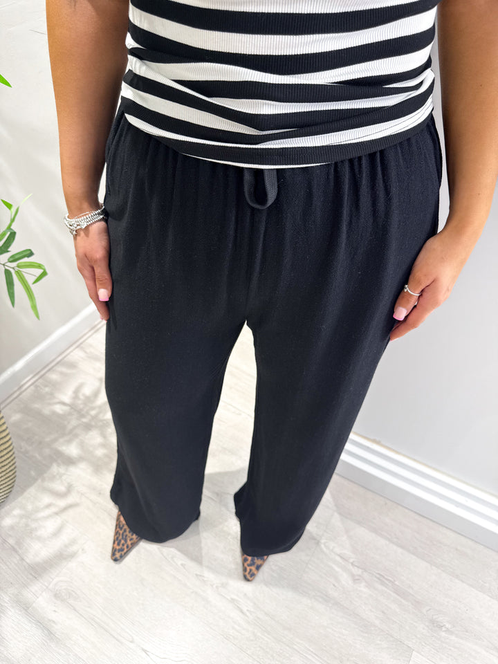 Linen Blend Trousers - Black