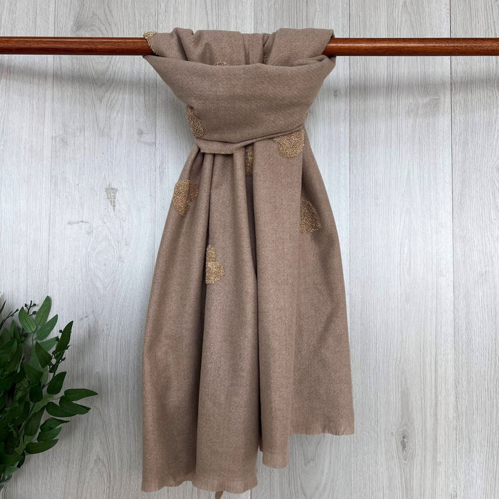 Embossed Heart Scarf - Mocha