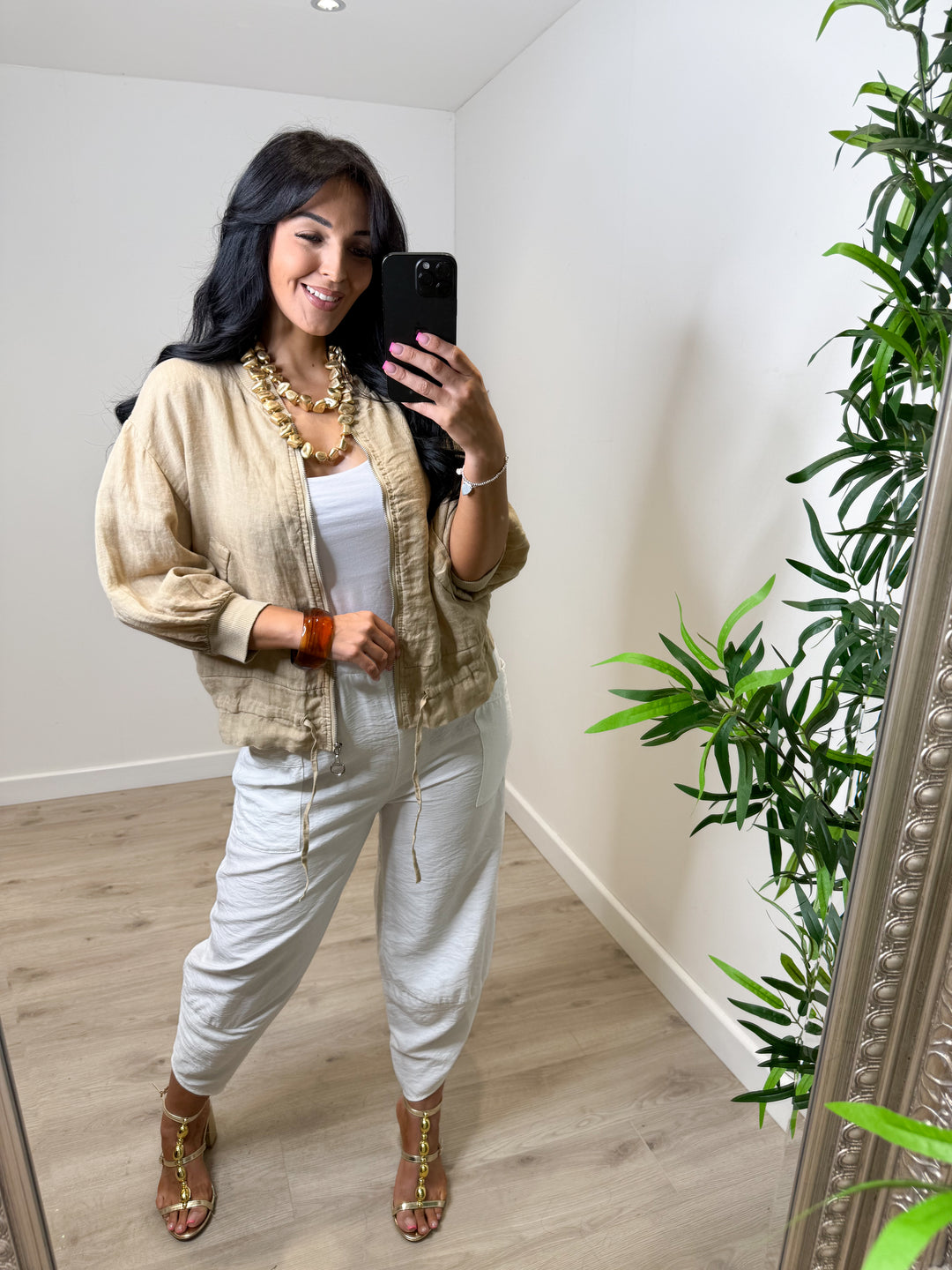 Linen Bomber Jacket - Sand