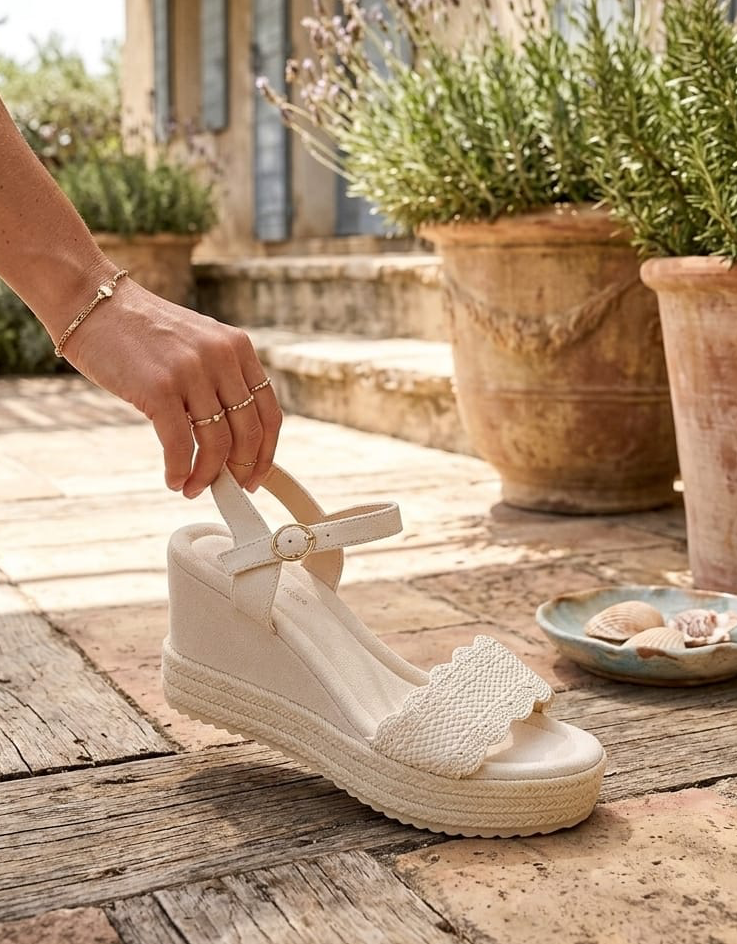 Samantha Wedge Sandals - Cream