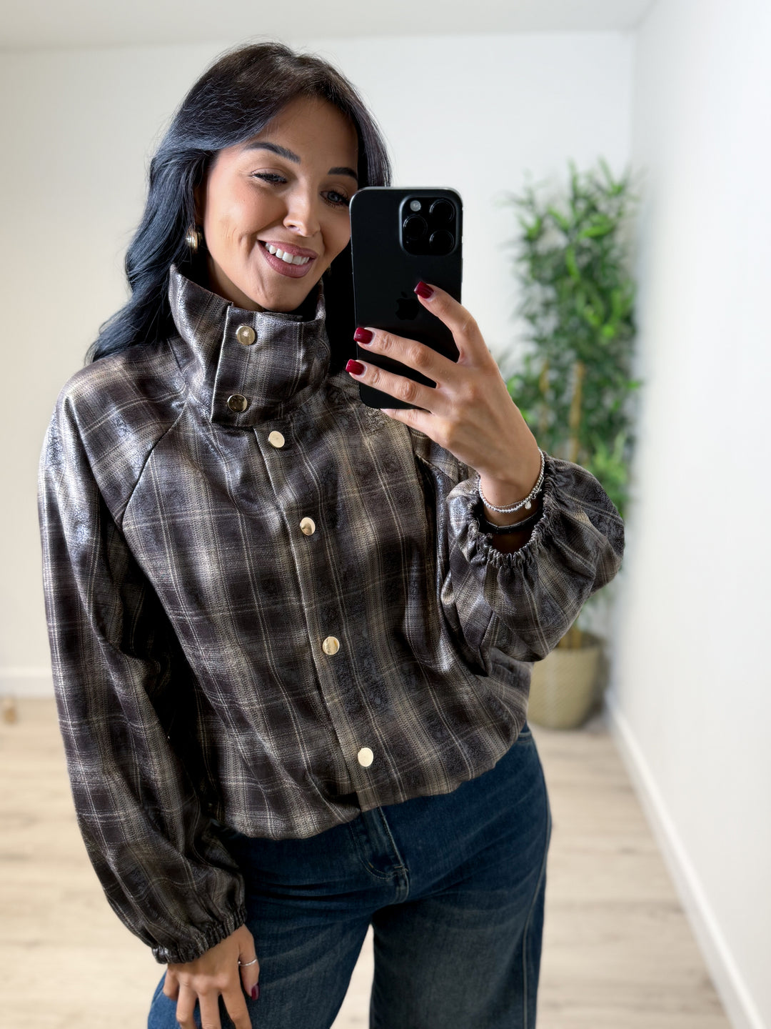 Monica Checked Jacket - Chocolate