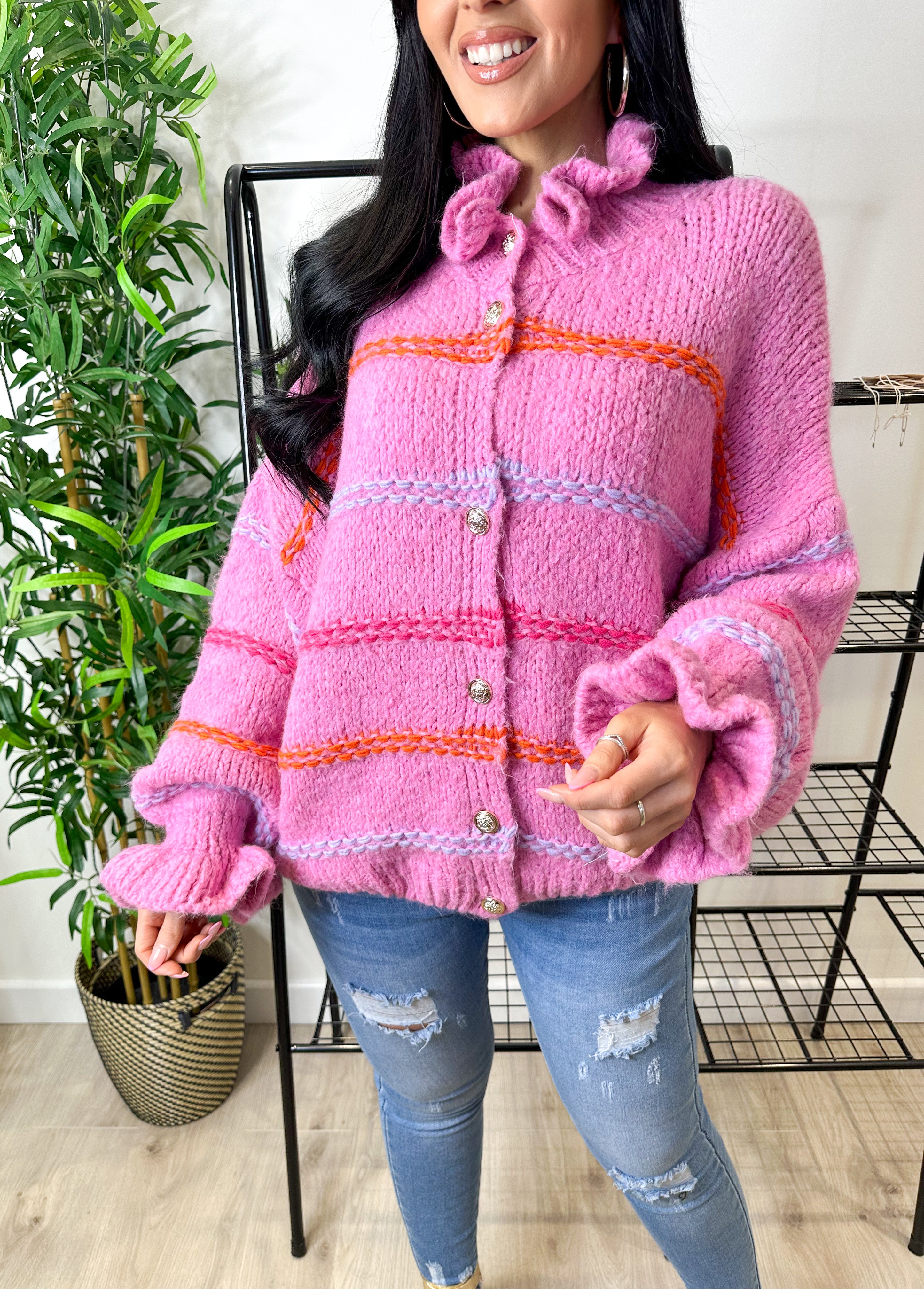 Pixie Button Cardigan Pink