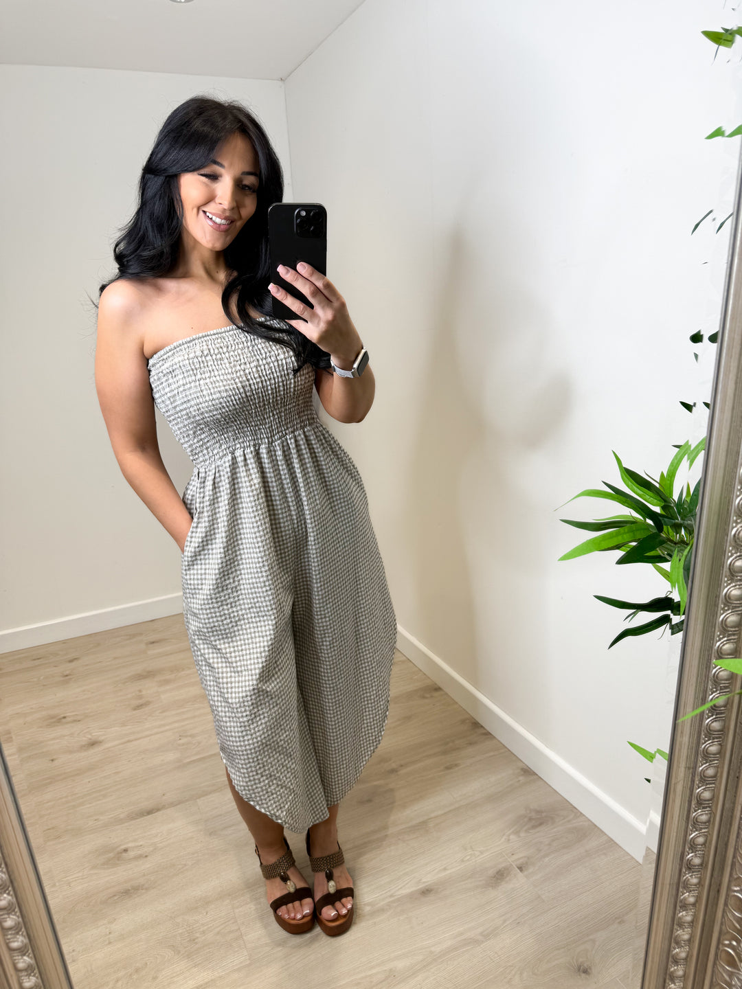 Gingham Jumpsuit - Mocha