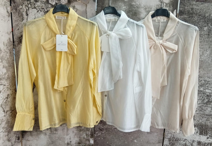 Tessa Bow Shirt - Beige