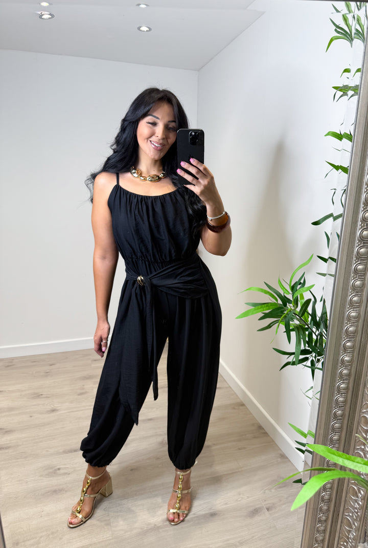 Plain Wrap Jumpsuit - Black