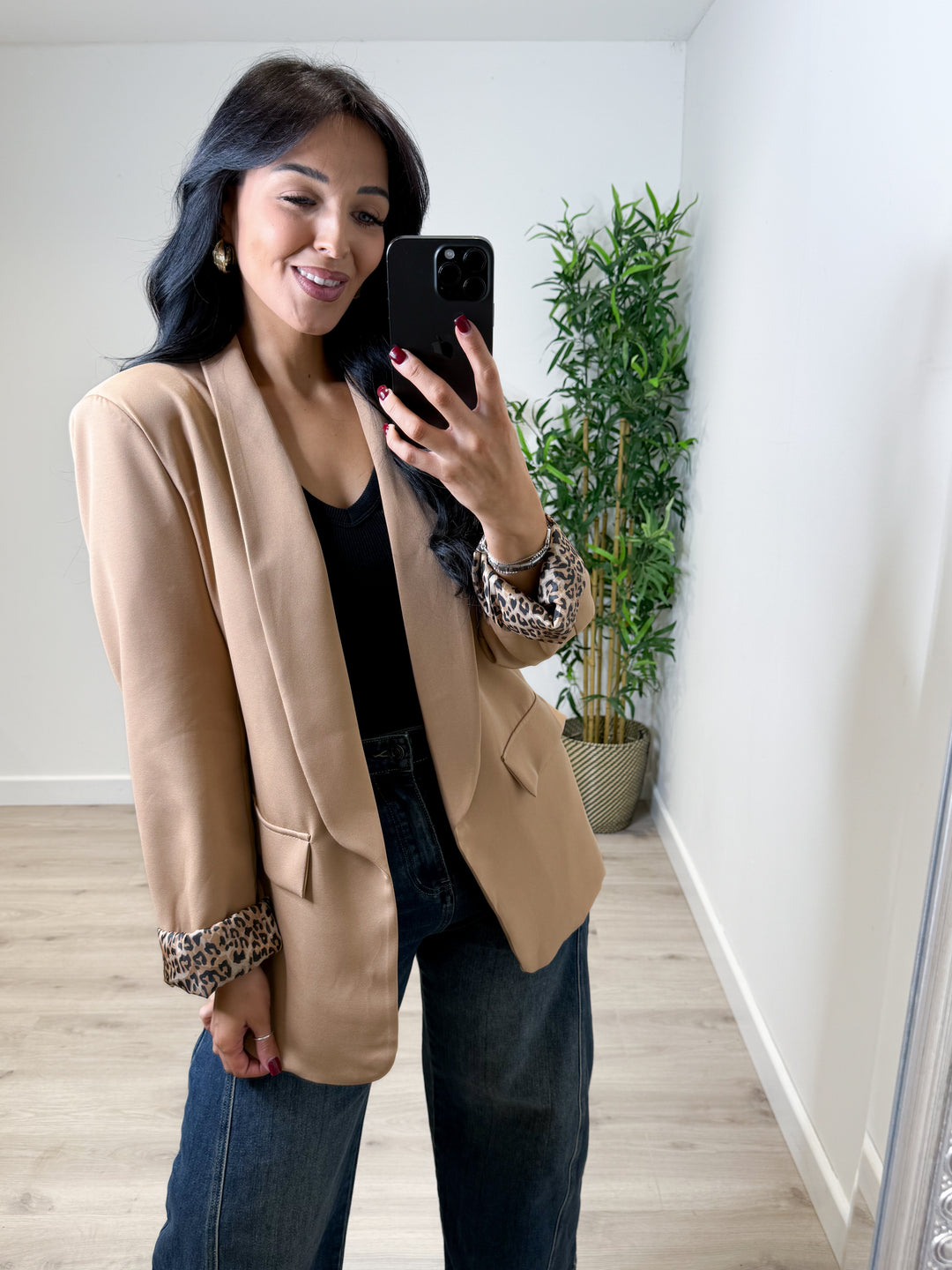 Leopard Lined Blazer - Camel
