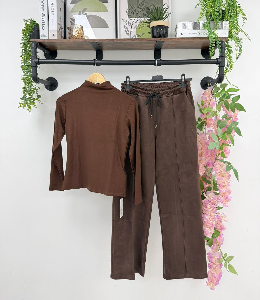 Suede Wide Leg Jogger - Chocolate