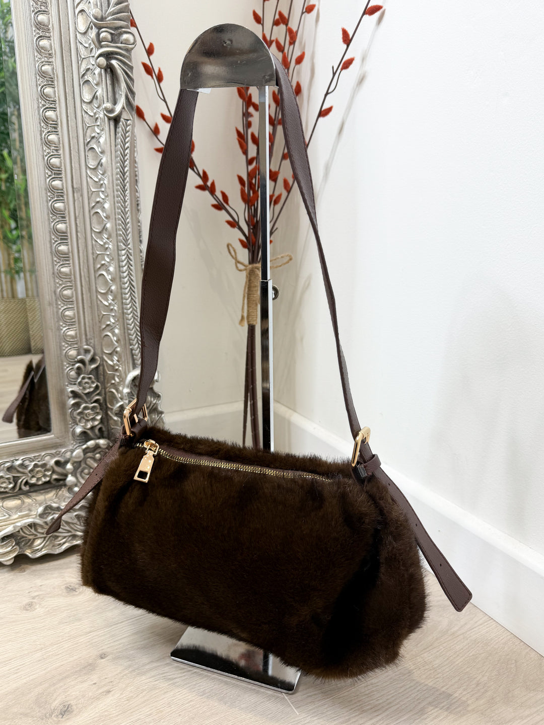 Agnes Faux Fur Bag - Chocolate