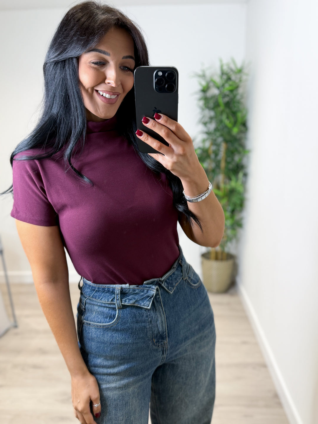 Basic Short Sleeve Top - Wine