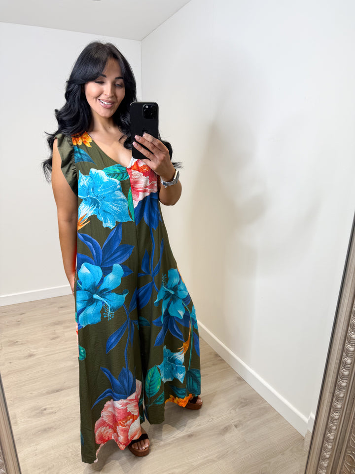 Flower Jumpsuit - Khaki Green