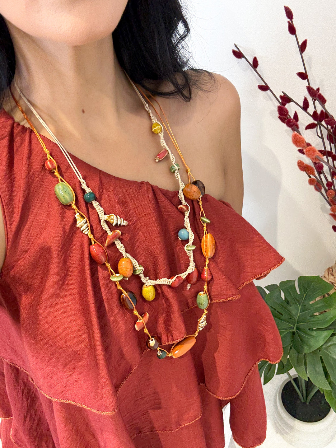 Multicolour Beaded Necklace - Orange