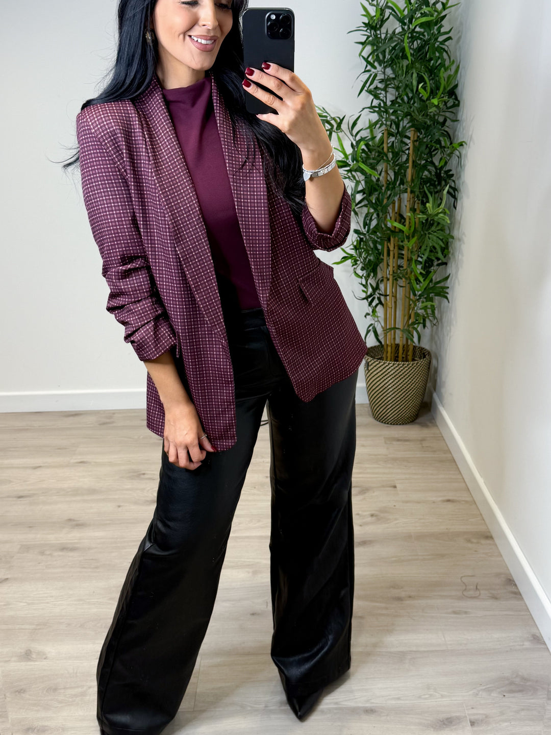 Checked Blazer - Wine