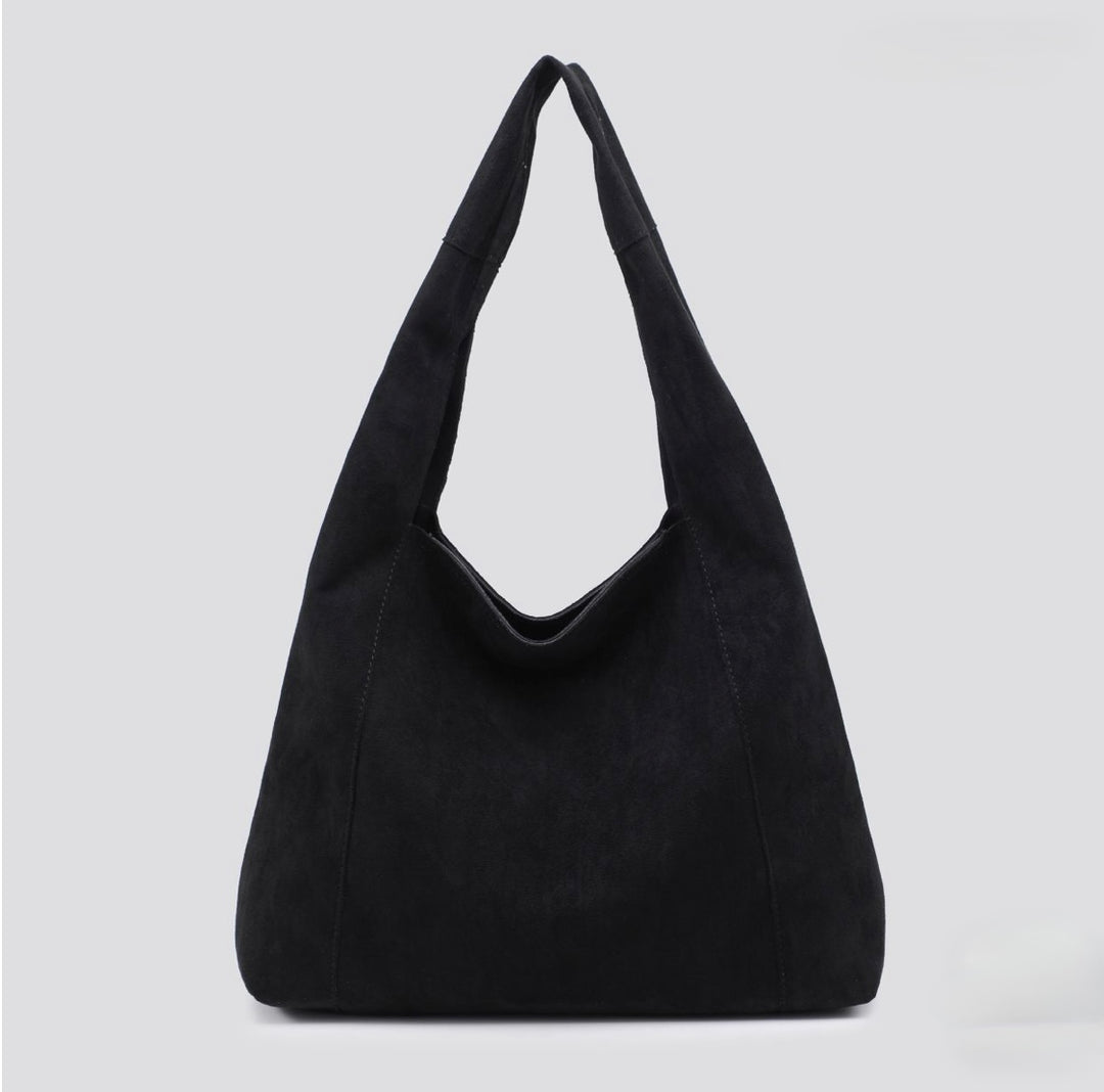 Faux Suede Black Bag (Double Handle)