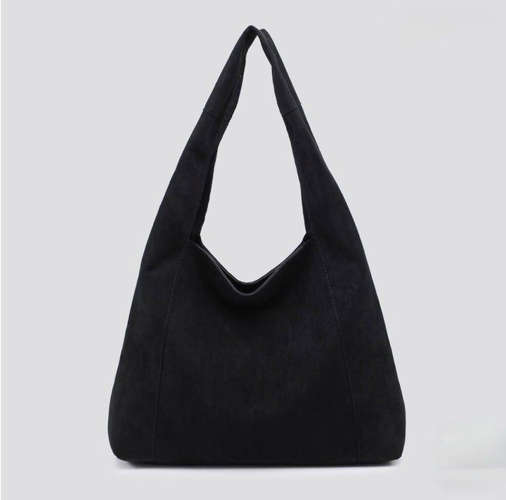 Faux Suede Black Bag (Double Handle)