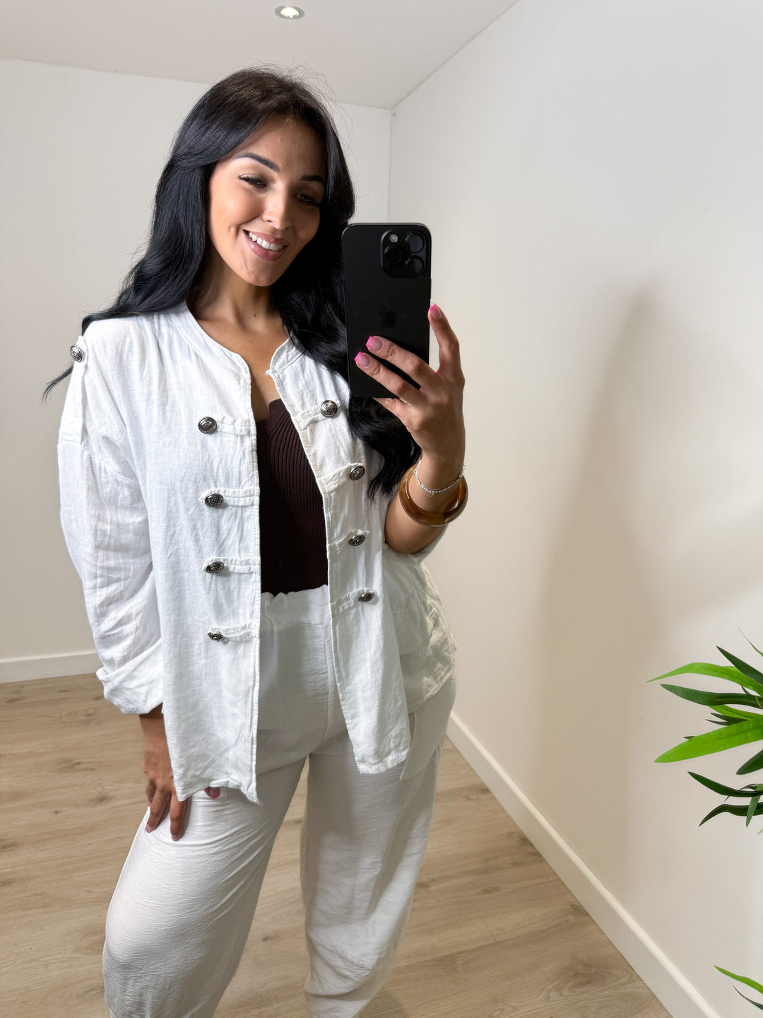 Linen Blend Military Jacket - White