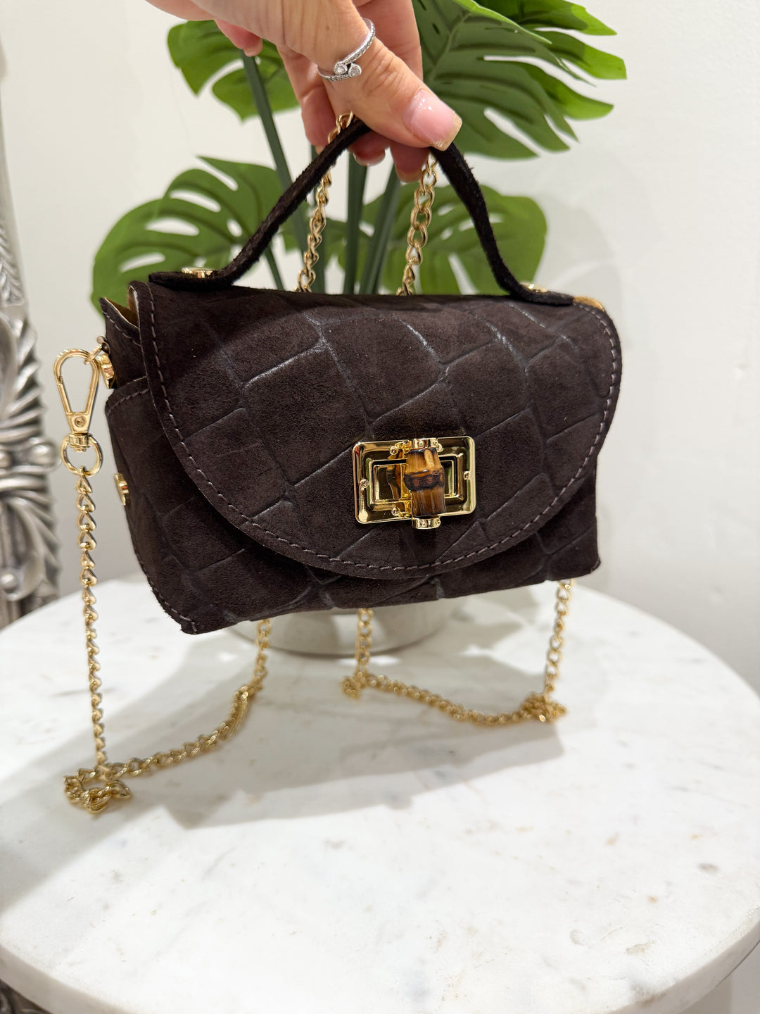 Croc Leather Bag - Dark Chocolate
