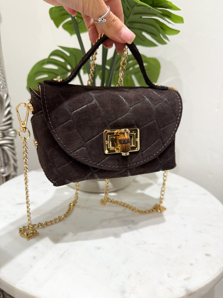 Croc Leather Bag - Dark Chocolate