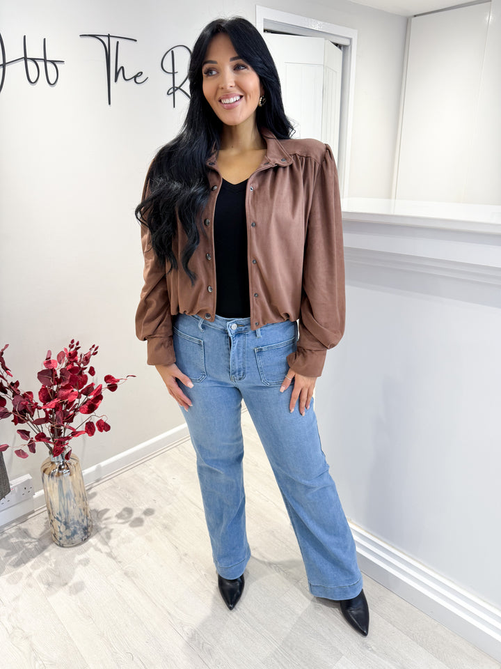 Faux Suede Jacket - Chocolate