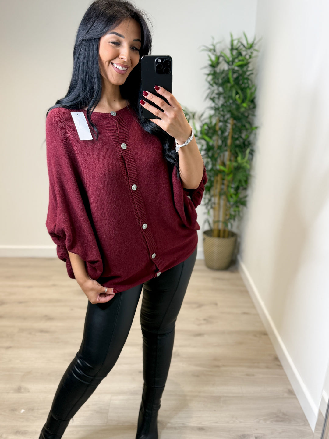 Oakley Button Knit Top - Wine