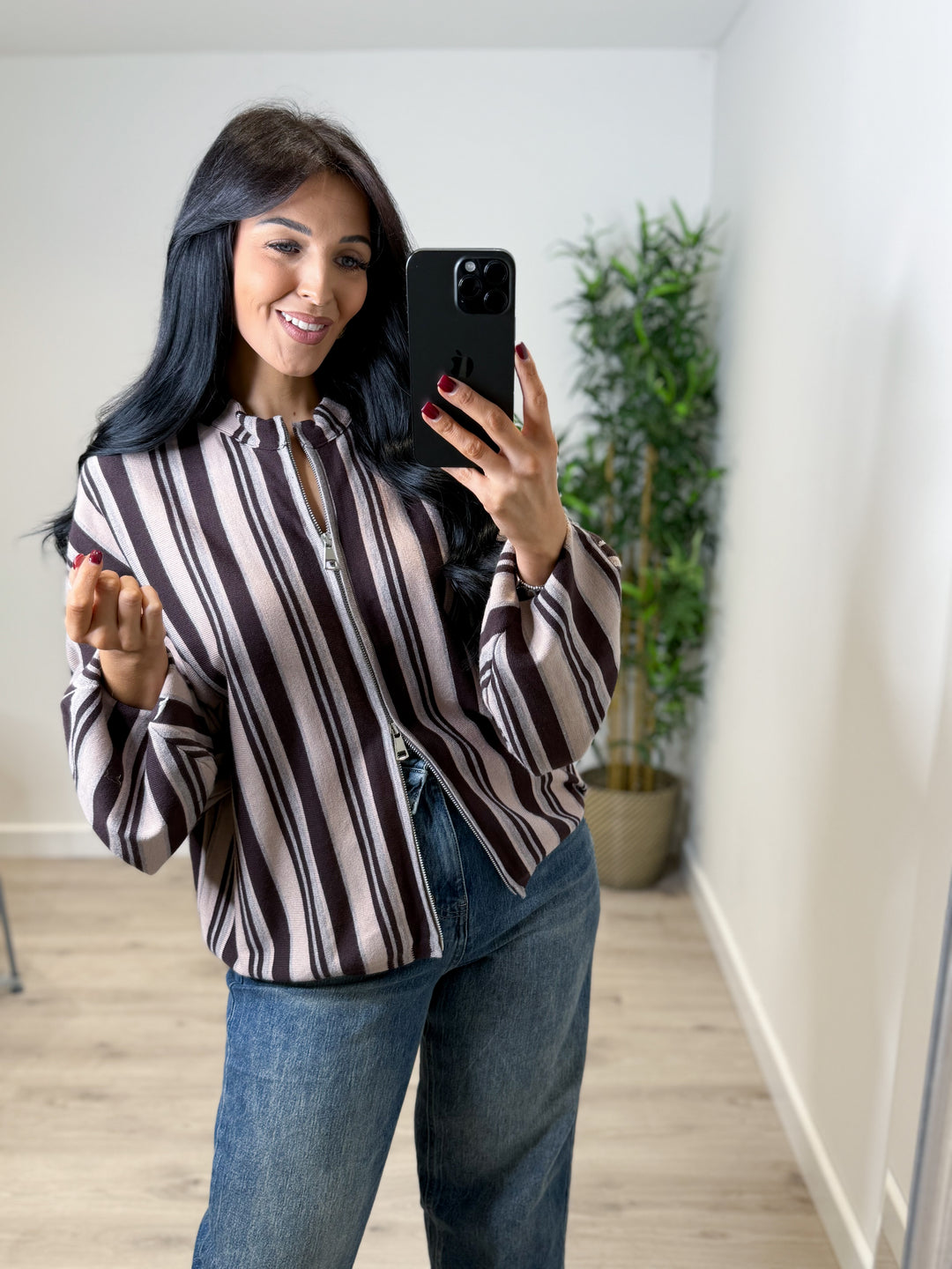Hollis Stripe Top/Jacket - Chocolate