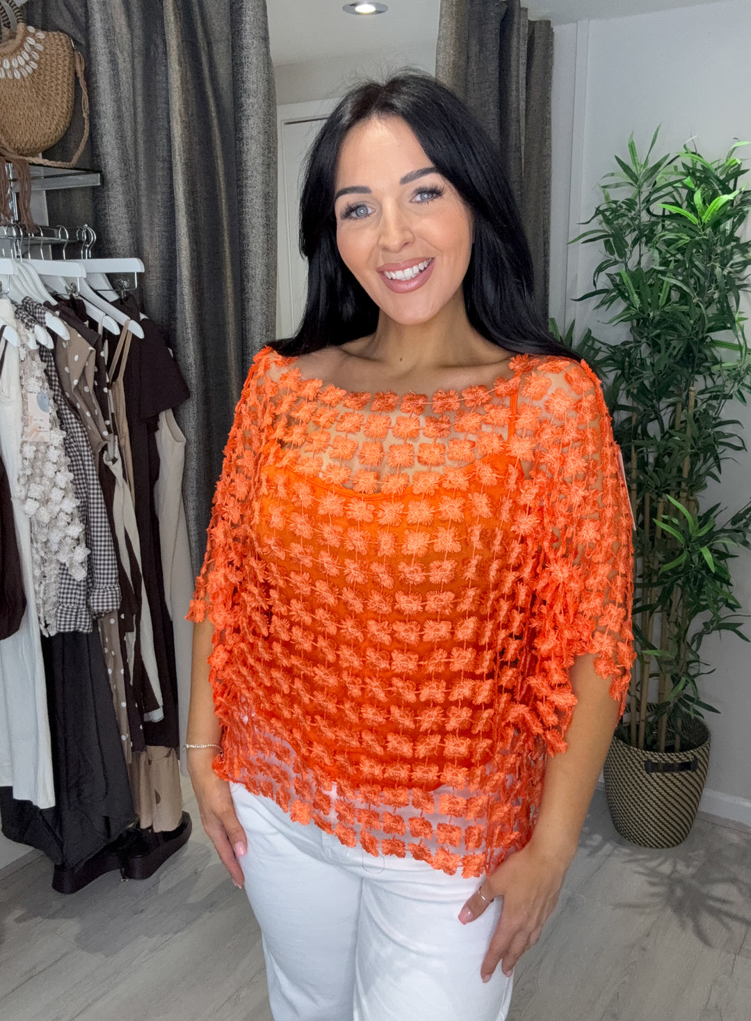 Daisy Metallic Top With Vest - Orange