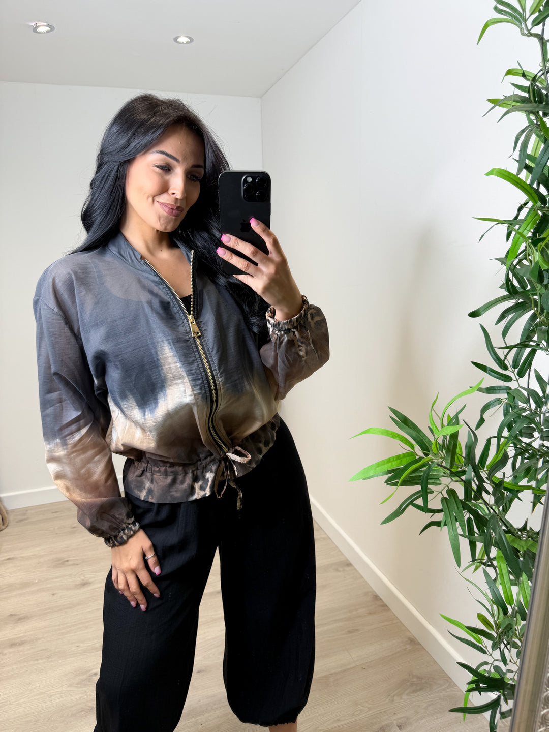 Leopard Ombré Bomber Jacket - Black
