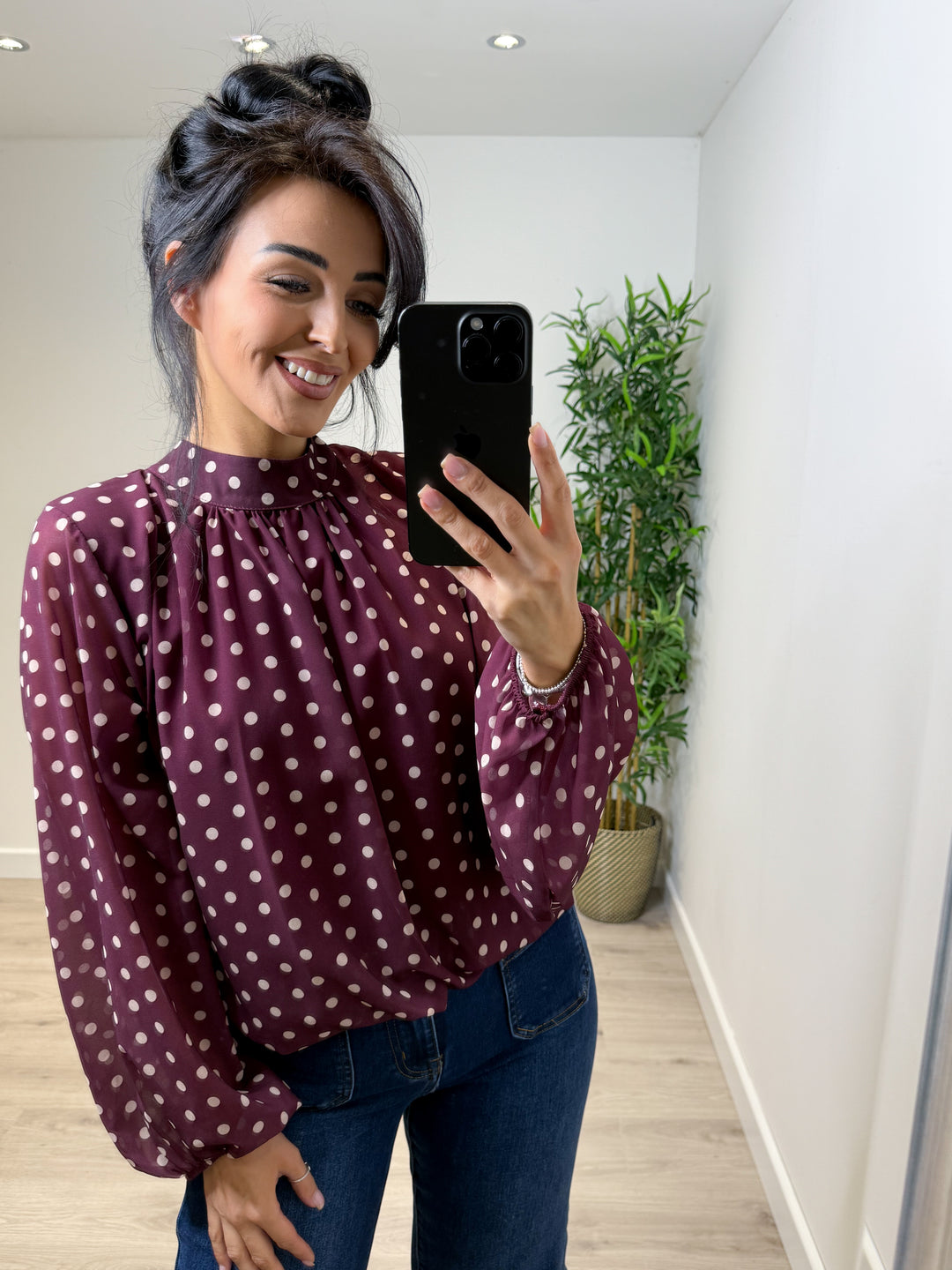 Polka Dot Bubblehem Top - Wine