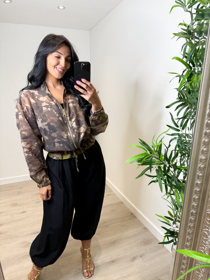 Camouflage Bomber Jacket - Chocolate