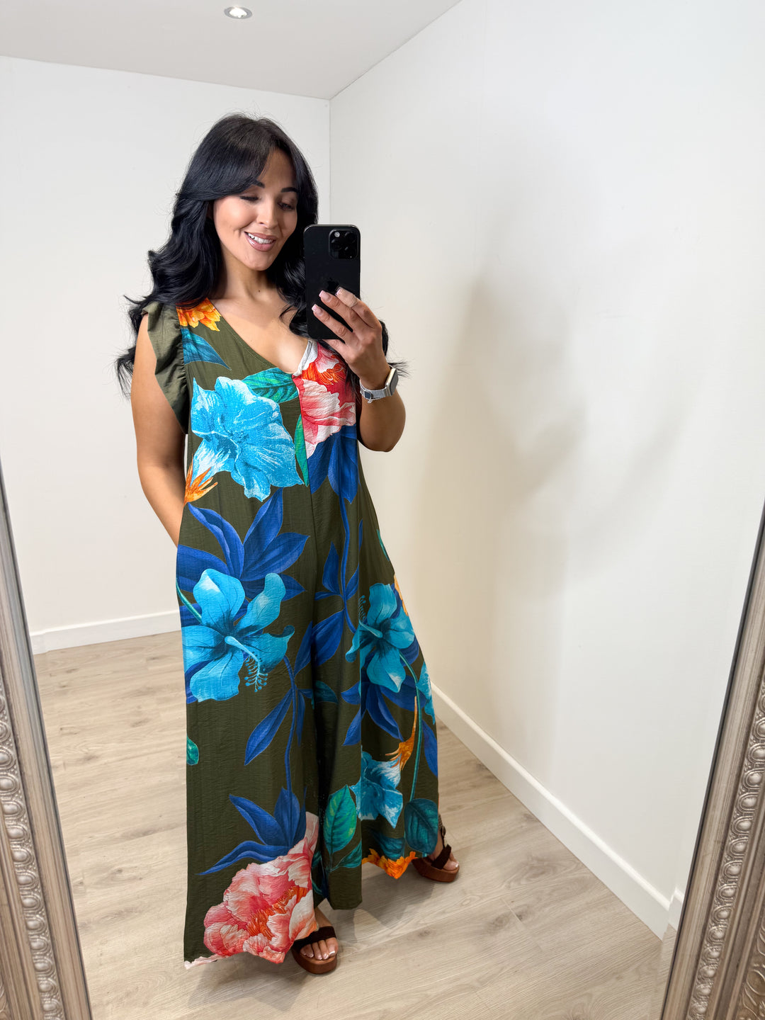 Flower Jumpsuit - Khaki Green