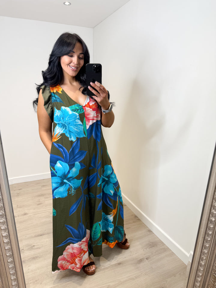 Flower Jumpsuit - Khaki Green