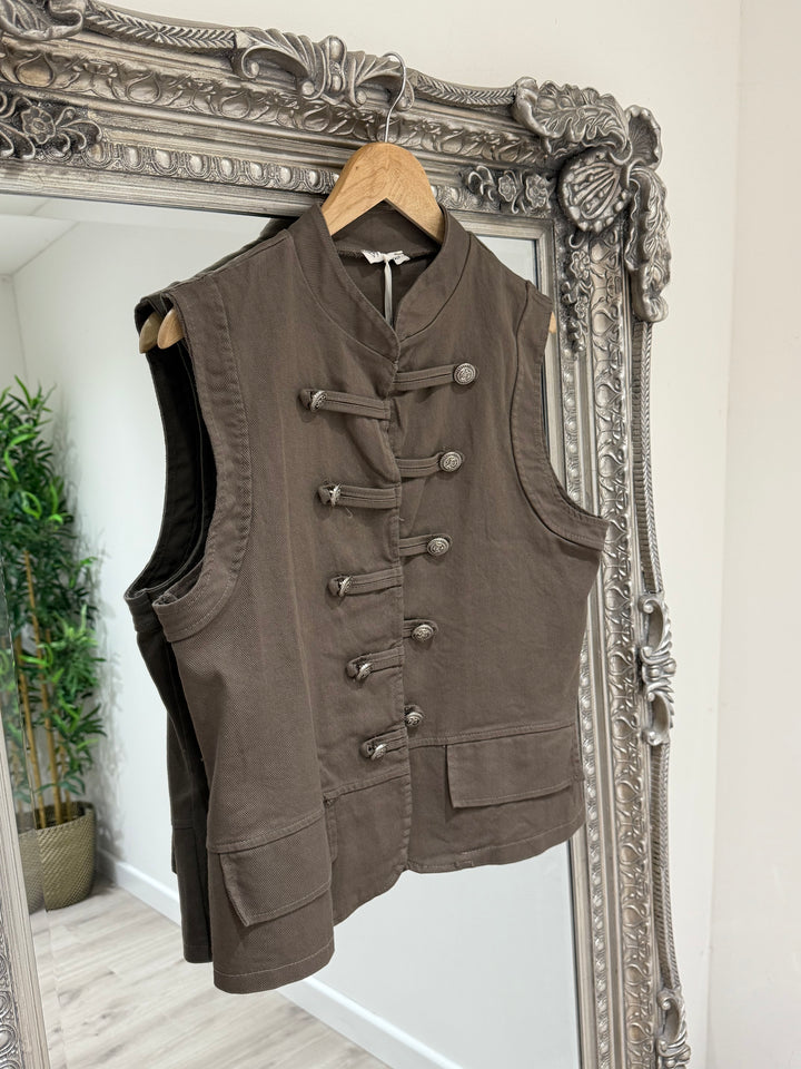 Military Denim Waistcoat - Mocha