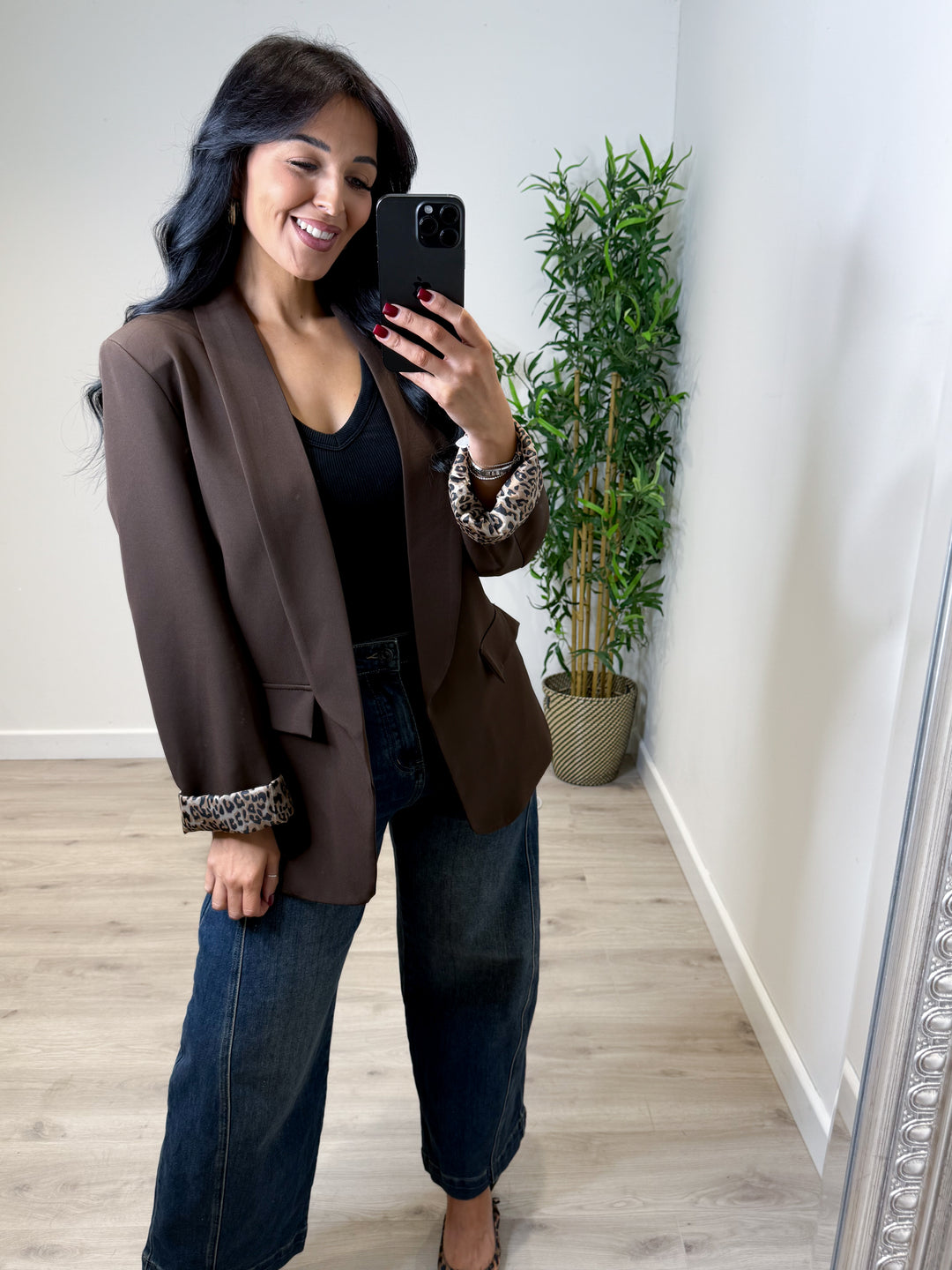 Leopard Lined Blazer - Chocolate