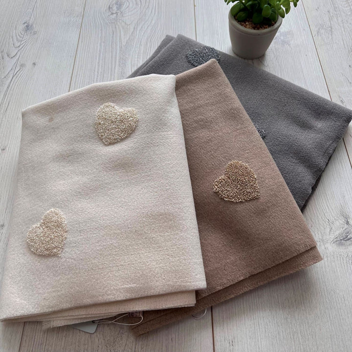 Embossed Heart Scarf - Mocha