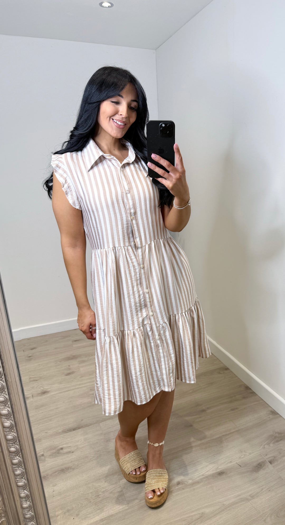 Stripe Smock Dress - Beige Off The Rails Boutique Stripe Smock Dress - Beige Off The Rails Boutique