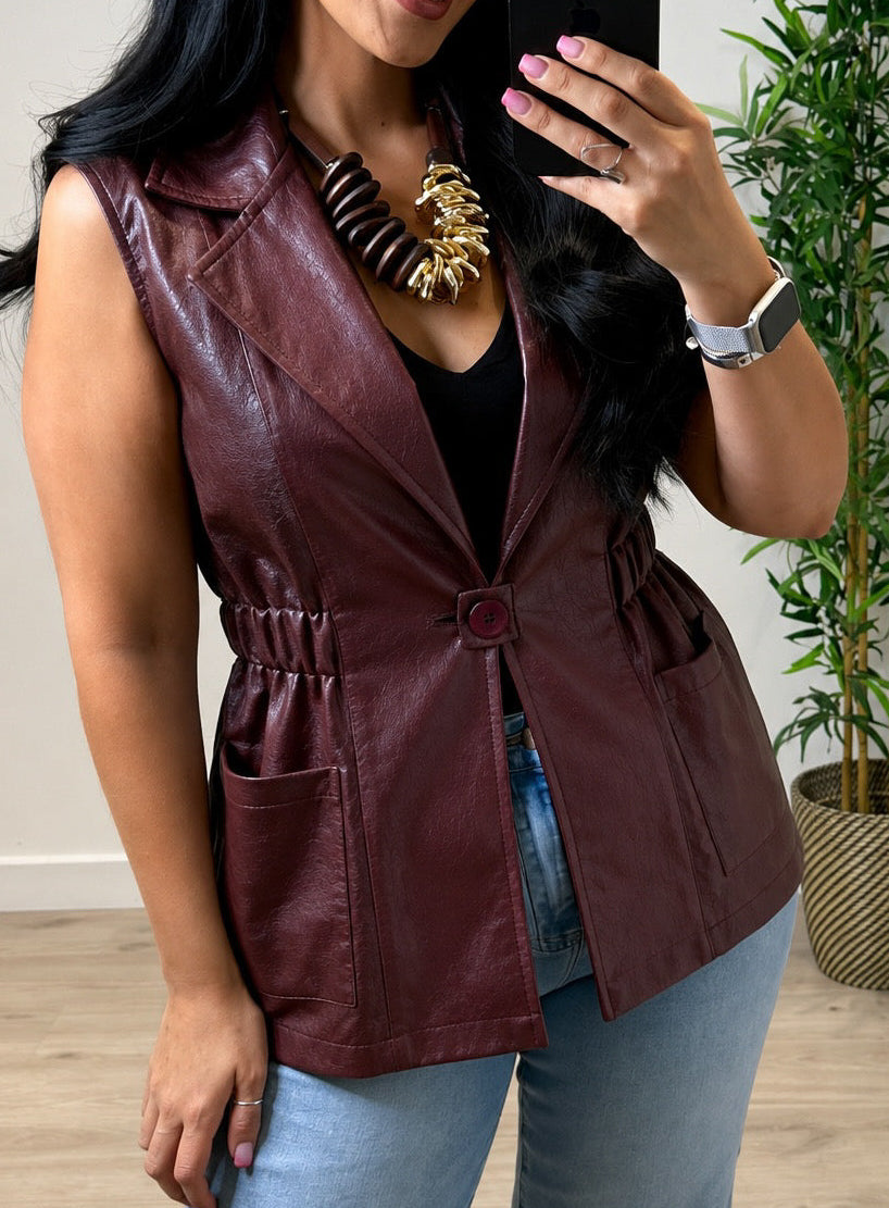 PU Waistcoat - Wine