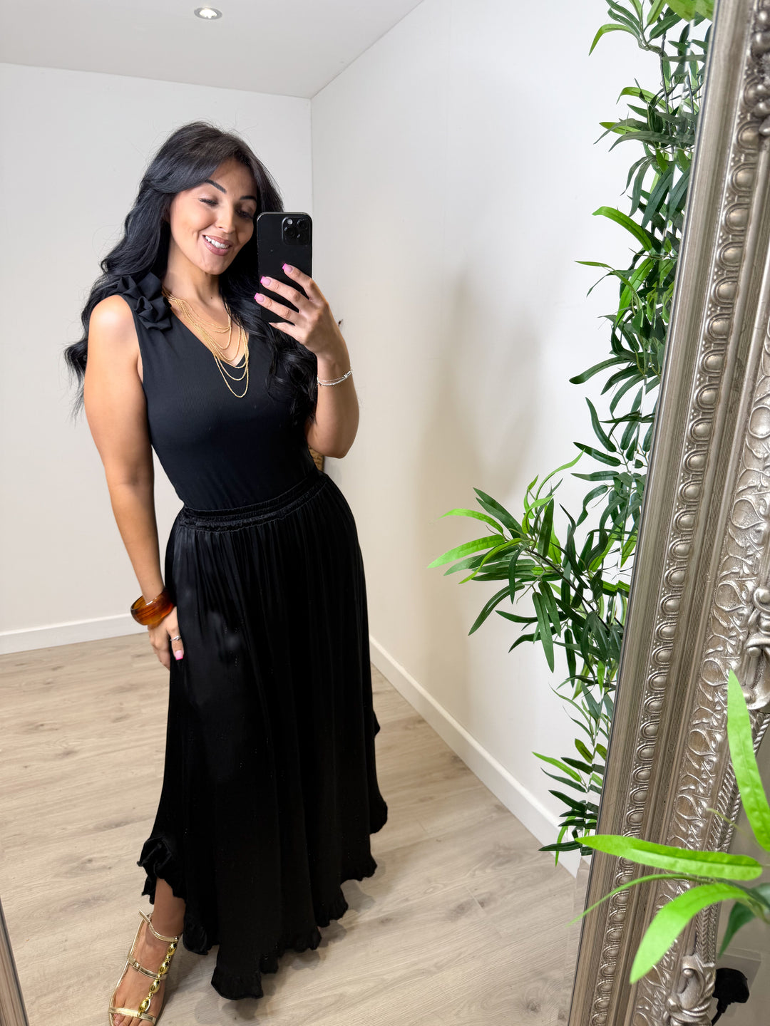 Satin Wide Leg Trousers - Black