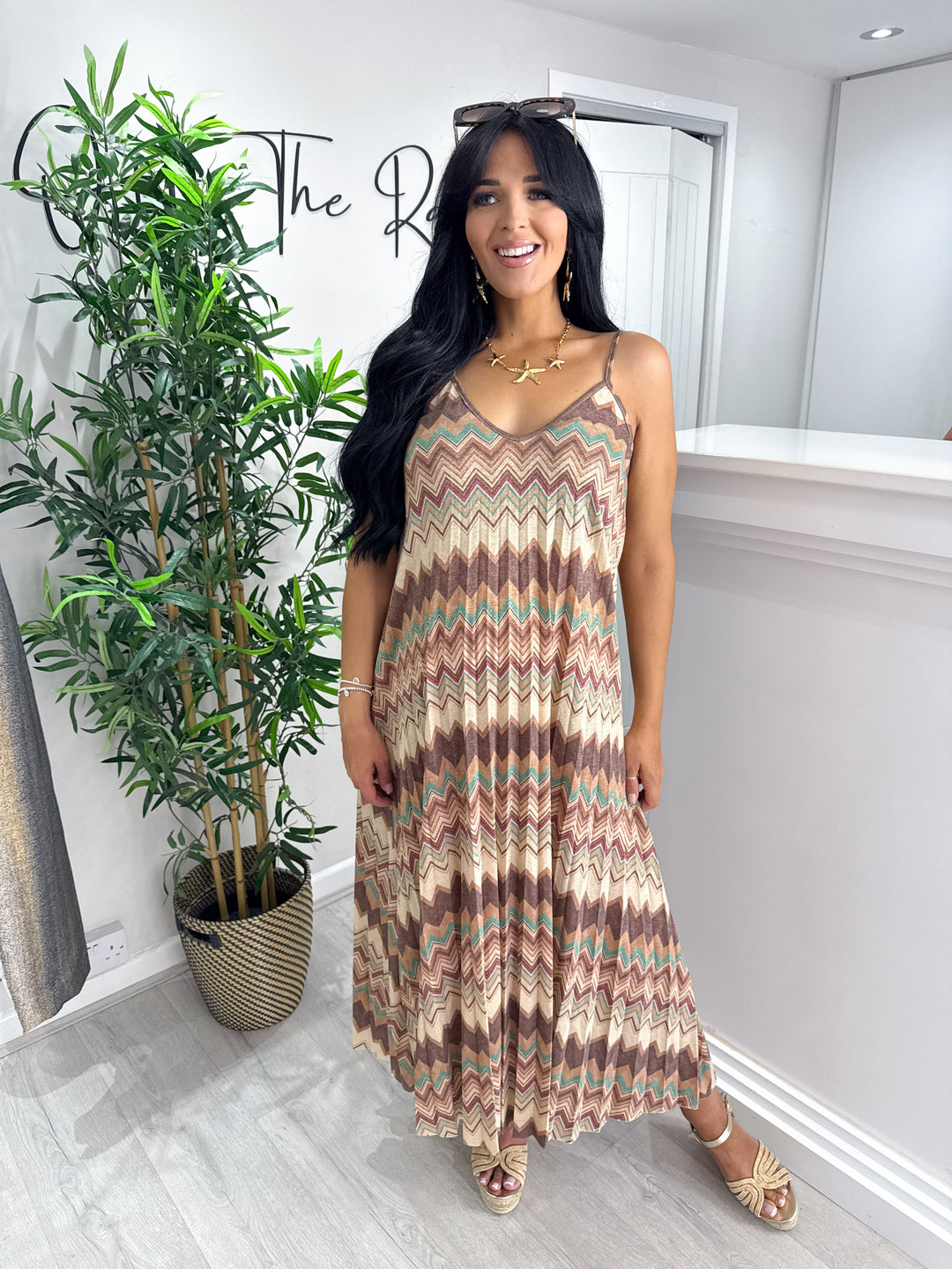 Strappy Zig Zag Dress - Chocolate