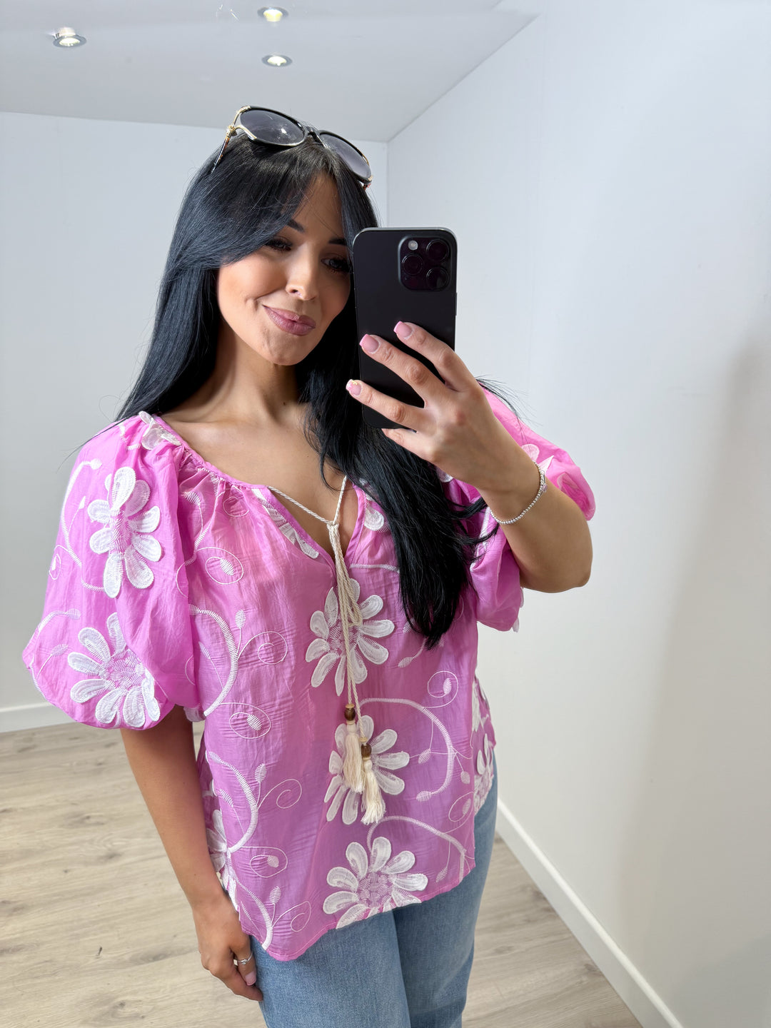 Embroidery Flower Top - Pink