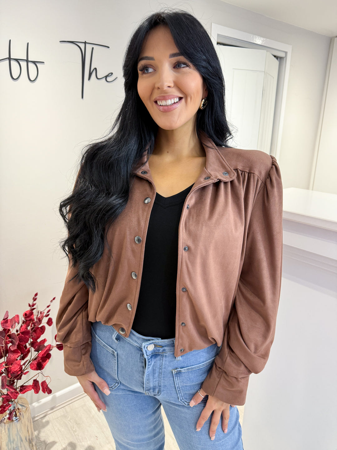 Faux Suede Jacket - Chocolate