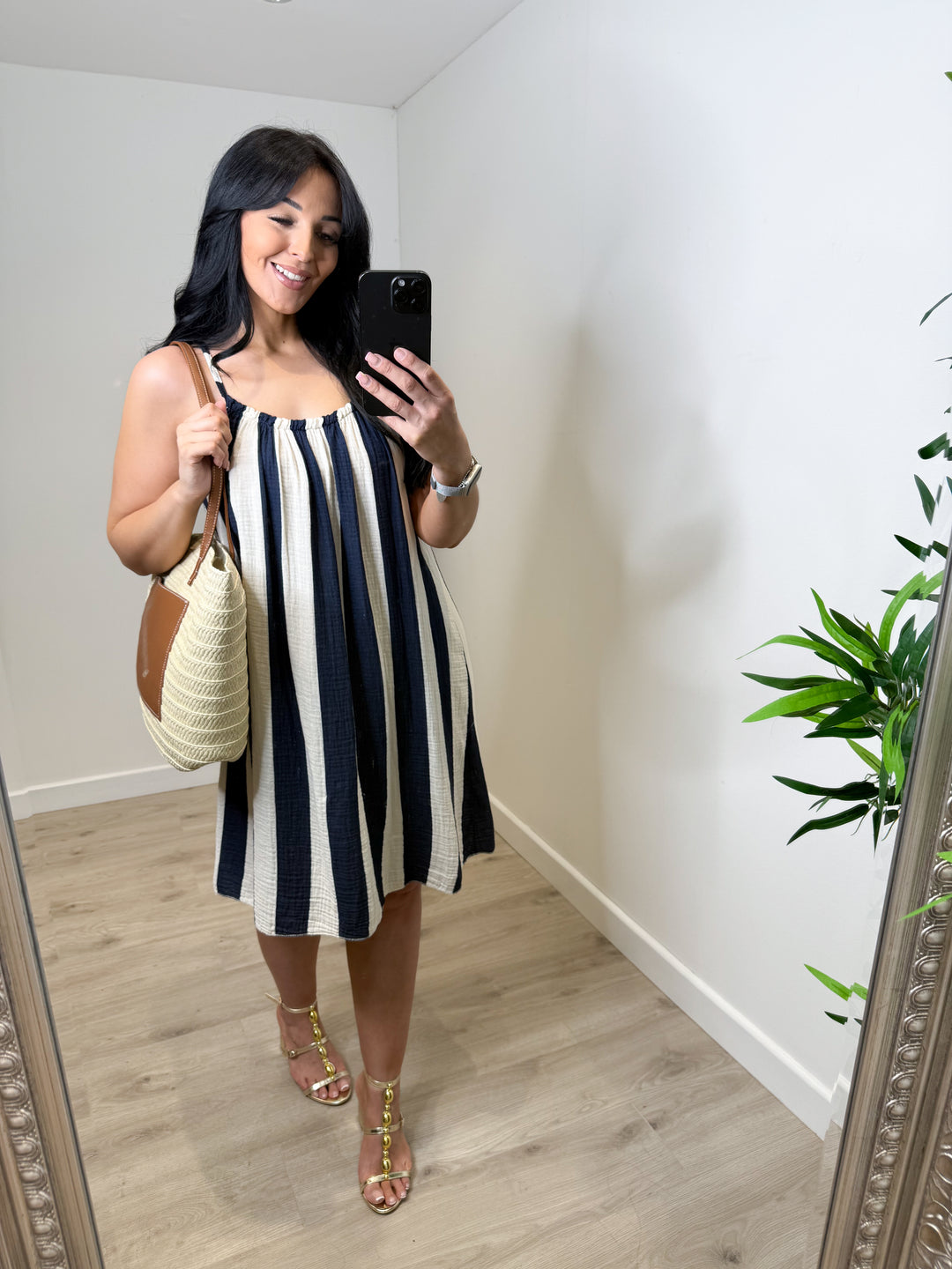 Stripe Cheesecloth Sundress - Navy
