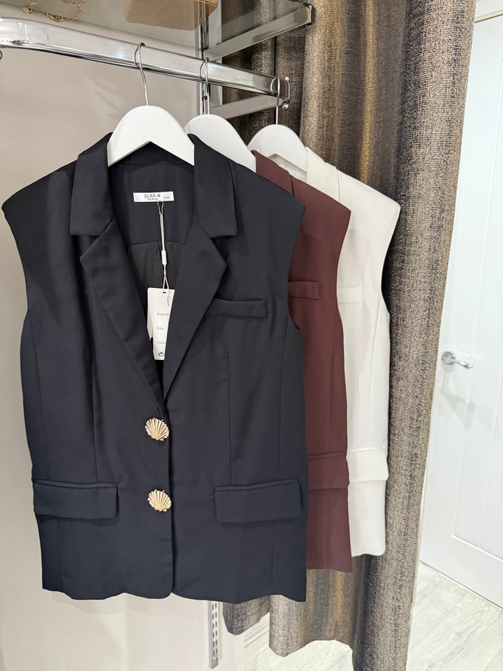 Shell Sleeveless Blazer - Black