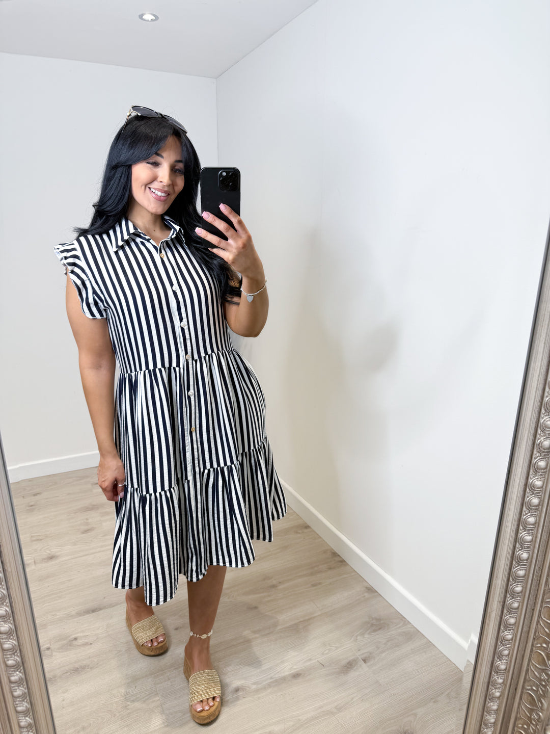 Stripe Smock Dress - Navy